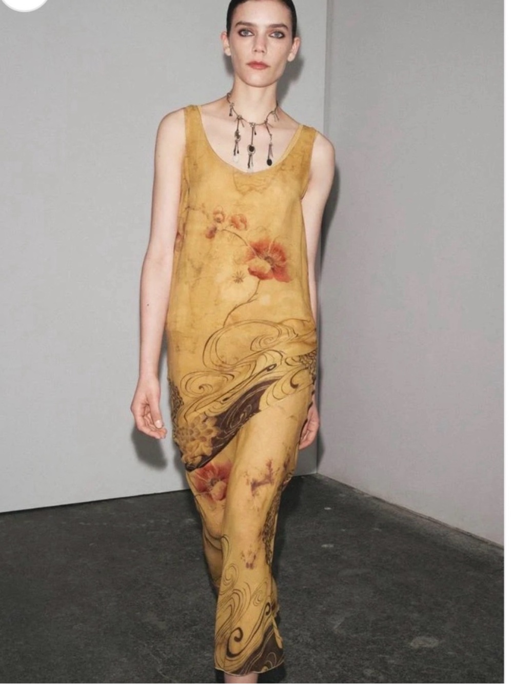 Zara Mustard Floral-Print Maxi Dress - Picture 2 of 4